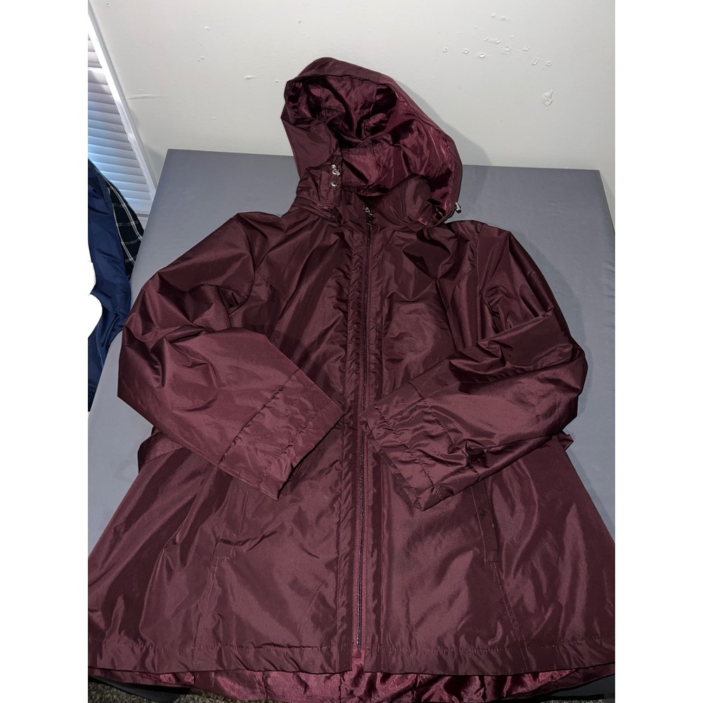 Details Intl Women 2X Burgundy Hooded Full Zip Lightweight Insulated Jacket Coat
